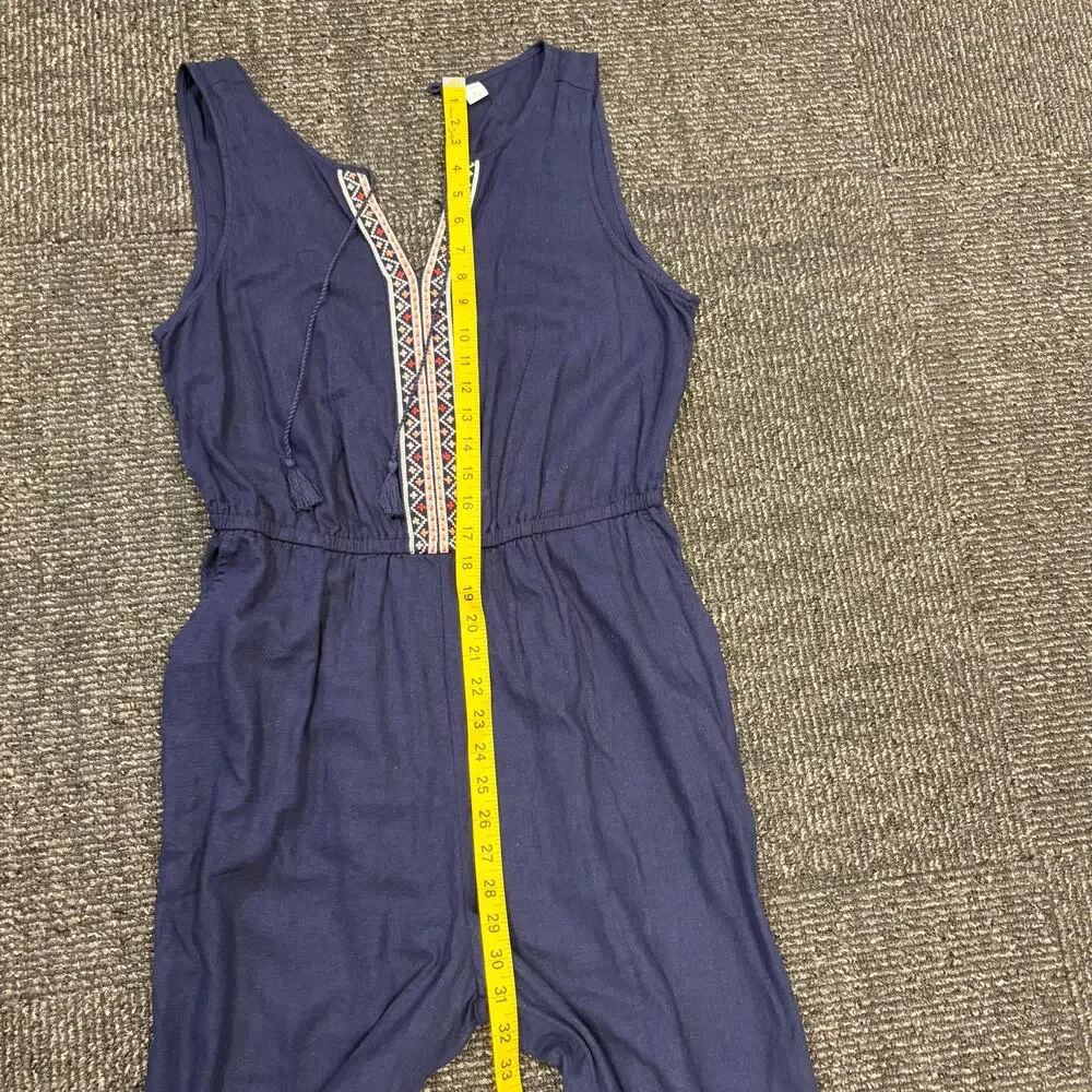 Old Navy Linen-Blend Embroidered Wide-Leg Jumpsuit Coastal Minimalist Military M